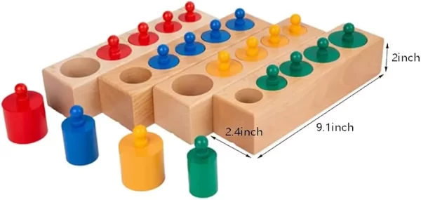 Knobbed Coloured Cylinders  - Wooden Peg Board - Image 3