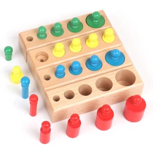Knobbed Coloured Cylinders  - Wooden Peg Board