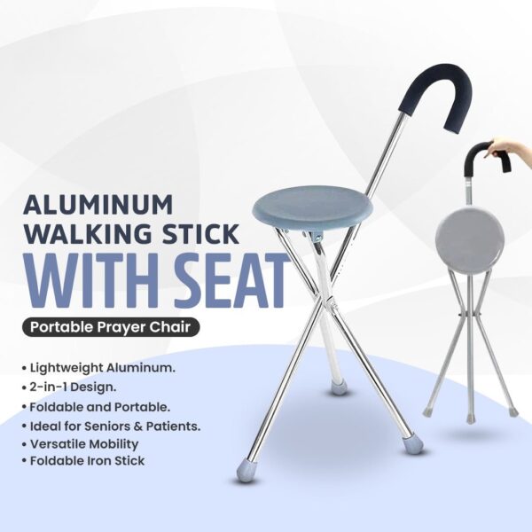 Folding Lightweight Cane Seat, Walking Stick Chair Stool, Travel Stick Chair, Tripod Walking Stick, Portable Medical Folding Stick with Seat - Image 2
