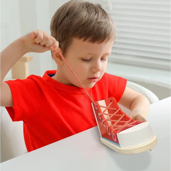 Wood Lacing Sneaker - Shoe Tying Practice For Kids | Lacing Activity - Image 4