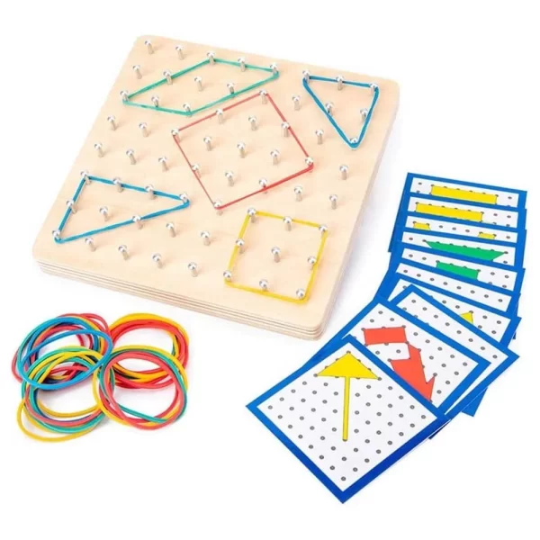 Wooden Geometric Elastic and Nail Board for Fine Motor Movement