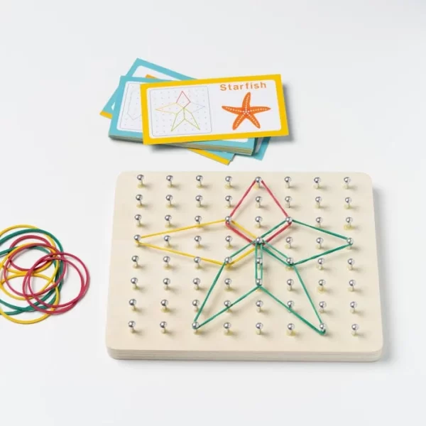 Wooden Geometric Elastic and Nail Board for Fine Motor Movement - Image 4