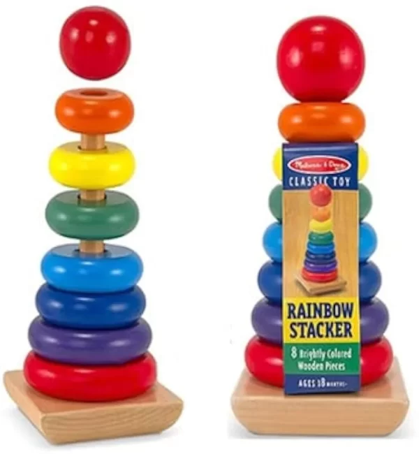 Wooden Rainbow Tower Toy - Stacking Rings Tower - Image 2