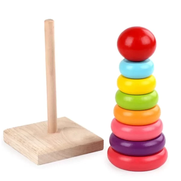 Wooden Rainbow Tower Toy - Stacking Rings Tower - Image 3