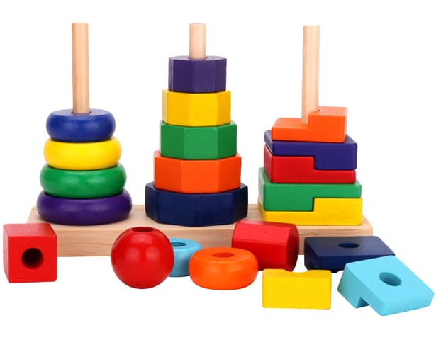 Wooden Three Column Rainbow Tower educational toys