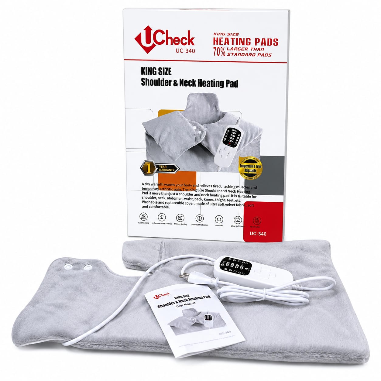 Ucheck UC-340 shoulder and neck heating pad for heat therapy, muscle relaxation, and pain relief